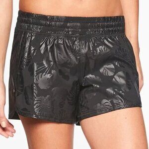 Athleta Racer Run Shorts in Black Botanical Palm